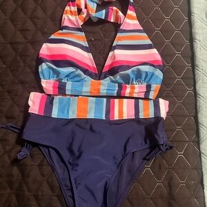 Colorful Striped Medium Two-Piece Swimsuit